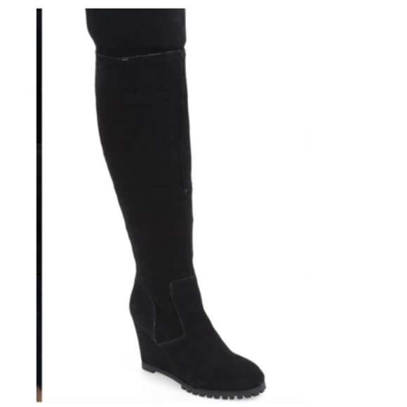 Steve Madden Willful Tall Hidden Wedge Boot 7 Black suede stretch - Picture 1 of 9